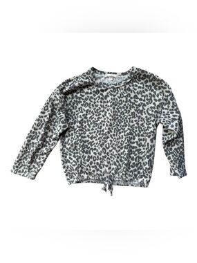 Girls' Grey Leopard Print Tie-Hem Pullover Top